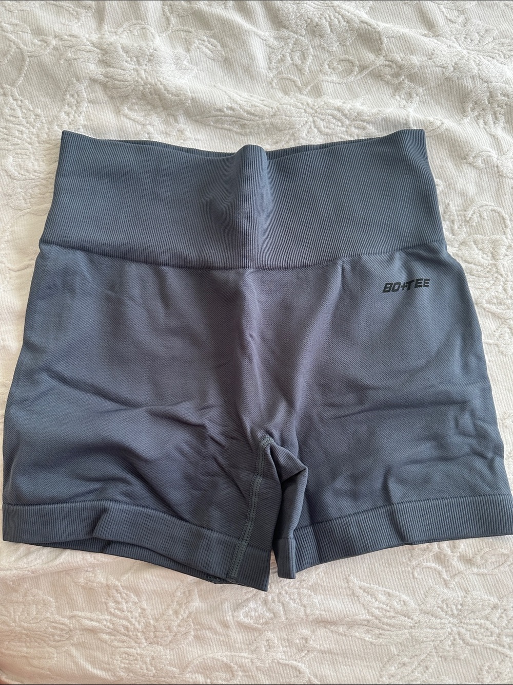 Bo+Tee High-Waist Seamless blue/Gray Women’s Workout Shorts